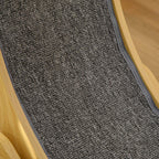 Close-up of dark grey cushioned running track inside natural wood cat wheel