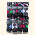 24 Pairs Men's Soft Cotton Colourful Heel Toe Black Argyle Diamond Easycare Comfortable Shoe Socks Flat Toe Seam Durable Work School Business Wear UK 6-11