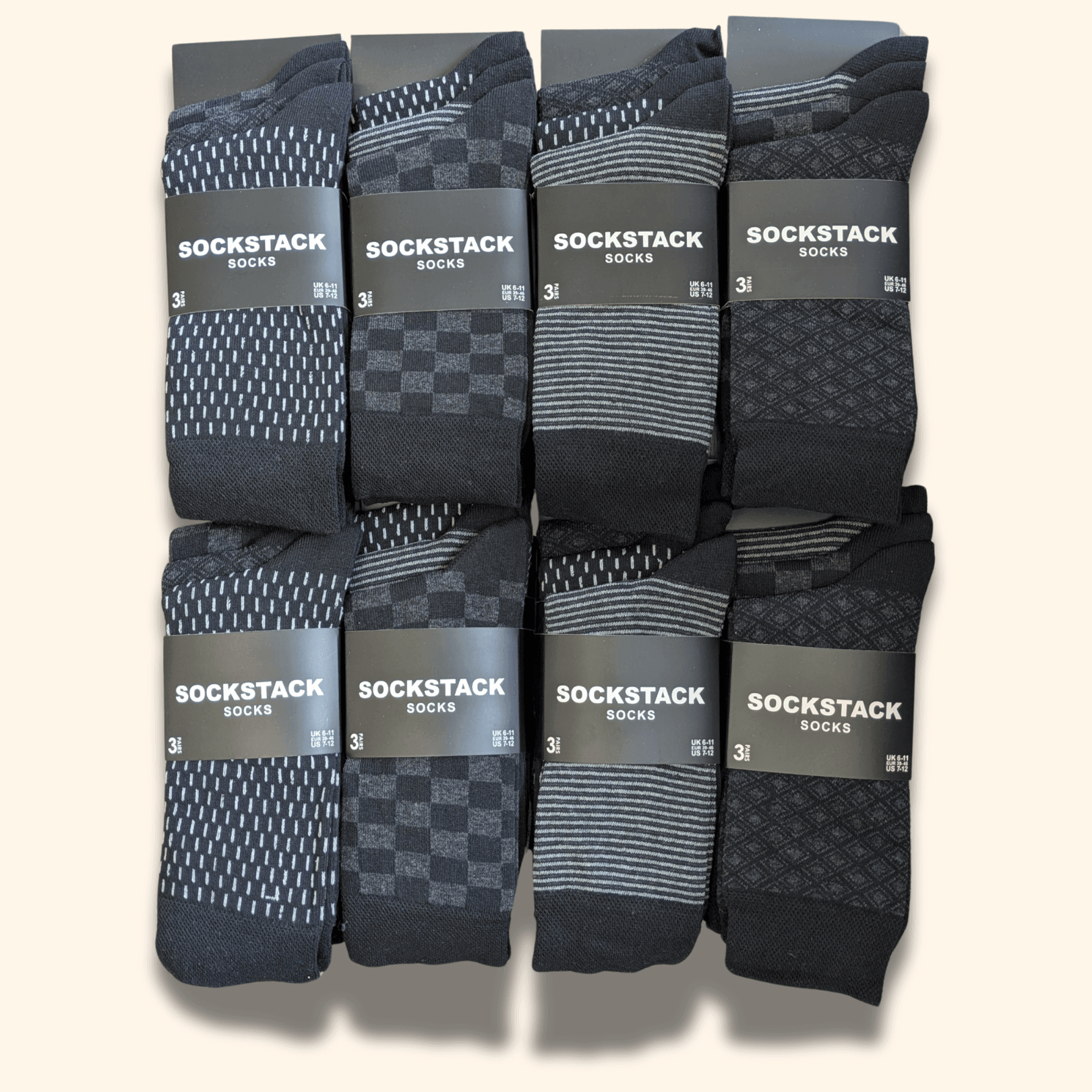 24 Pairs Men's Soft Cotton Colourful Heel Toe Black Argyle Diamond Easycare Comfortable Shoe Socks Flat Toe Seam Durable Work School Business Wear UK 6-11