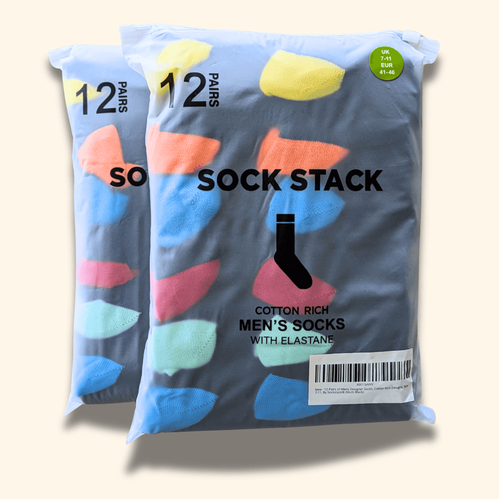24 Pairs Men's Soft Cotton Colourful Heel Toe Black Argyle Diamond Easycare Comfortable Shoe Socks Flat Toe Seam Durable Work School Business Wear UK 6-11