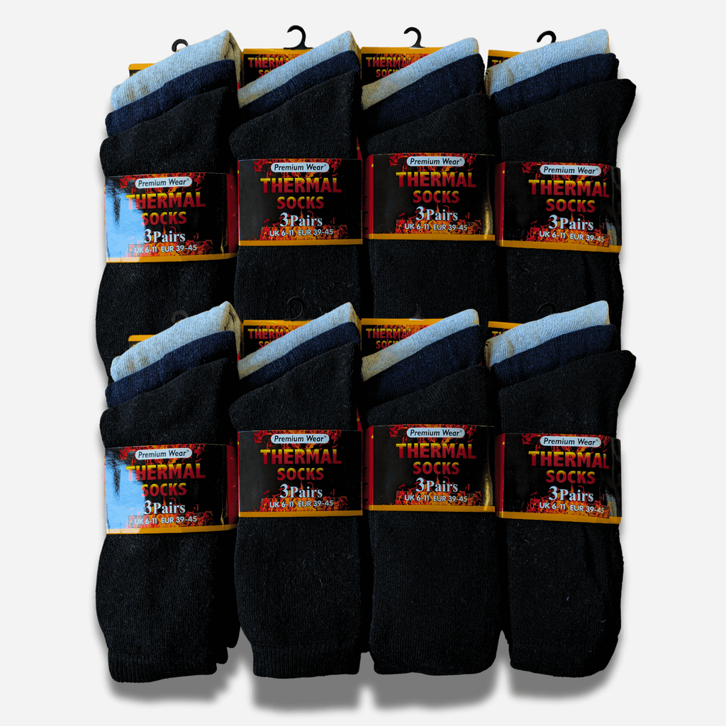 24 Pairs Mens Black Thermal Socks Warm Work Boot Socks Superior Insulation Cold Weather Double Brushed Advanced Knitting Technology Extra Warmth