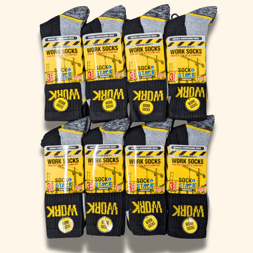 24 Pairs Mens Heavy Duty Work Socks Cushion Sole Reinforced Toe Heel Durable Black Boot Sock for Construction Outdoor Jobs Walking Sizes UK 6-11 EUR 39-45