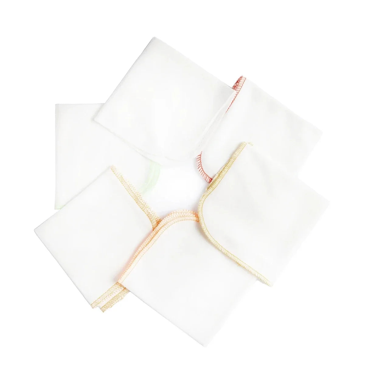 HelloBaby baby burp cloths 6-pack in ecru with multicolor stitched trim, folded stack