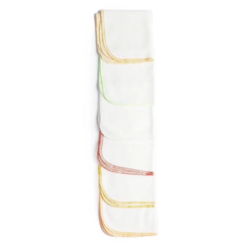 HelloBaby baby burp cloths 6-pack, ecru folds with striped stitched edges in green, red, gold