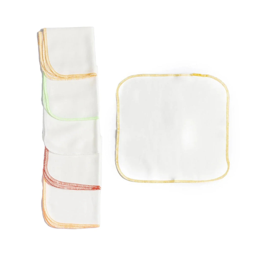 HelloBaby baby burp cloths 6-pack: ecru folded set with one square cloth, multicolor trim