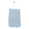 Blue sherpa fleece baby blanket on hanging cord