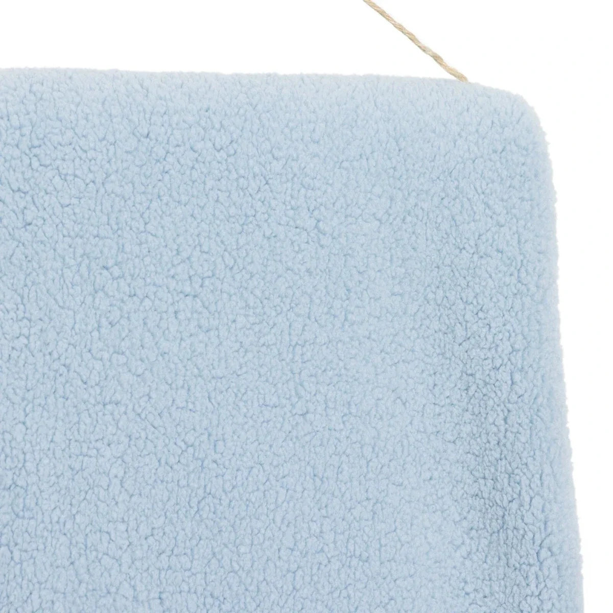 Blue sherpa fleece baby blanket, smooth side panel close-up