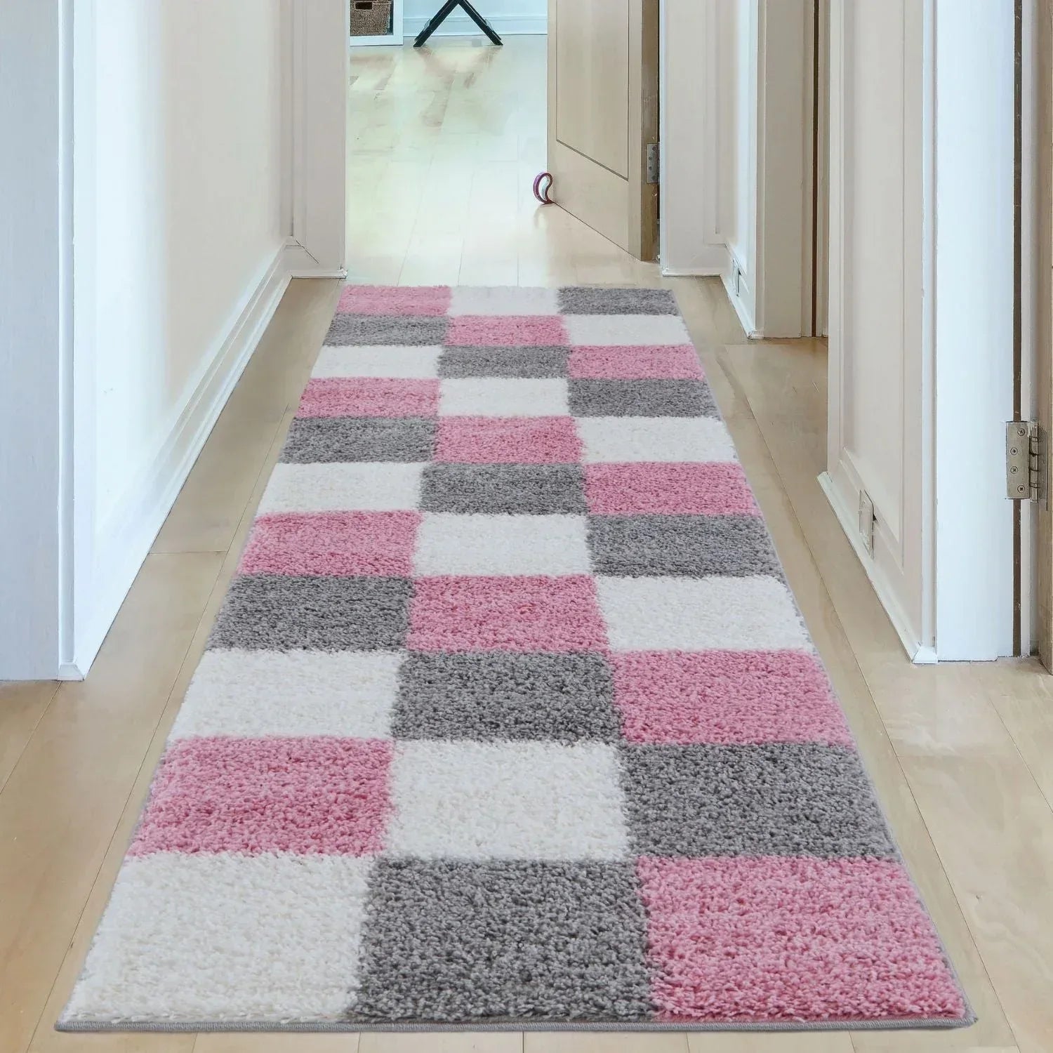 24_Geometric_Design_Thick_Shaggy_Area_Rugs_Pink - Bobobiy