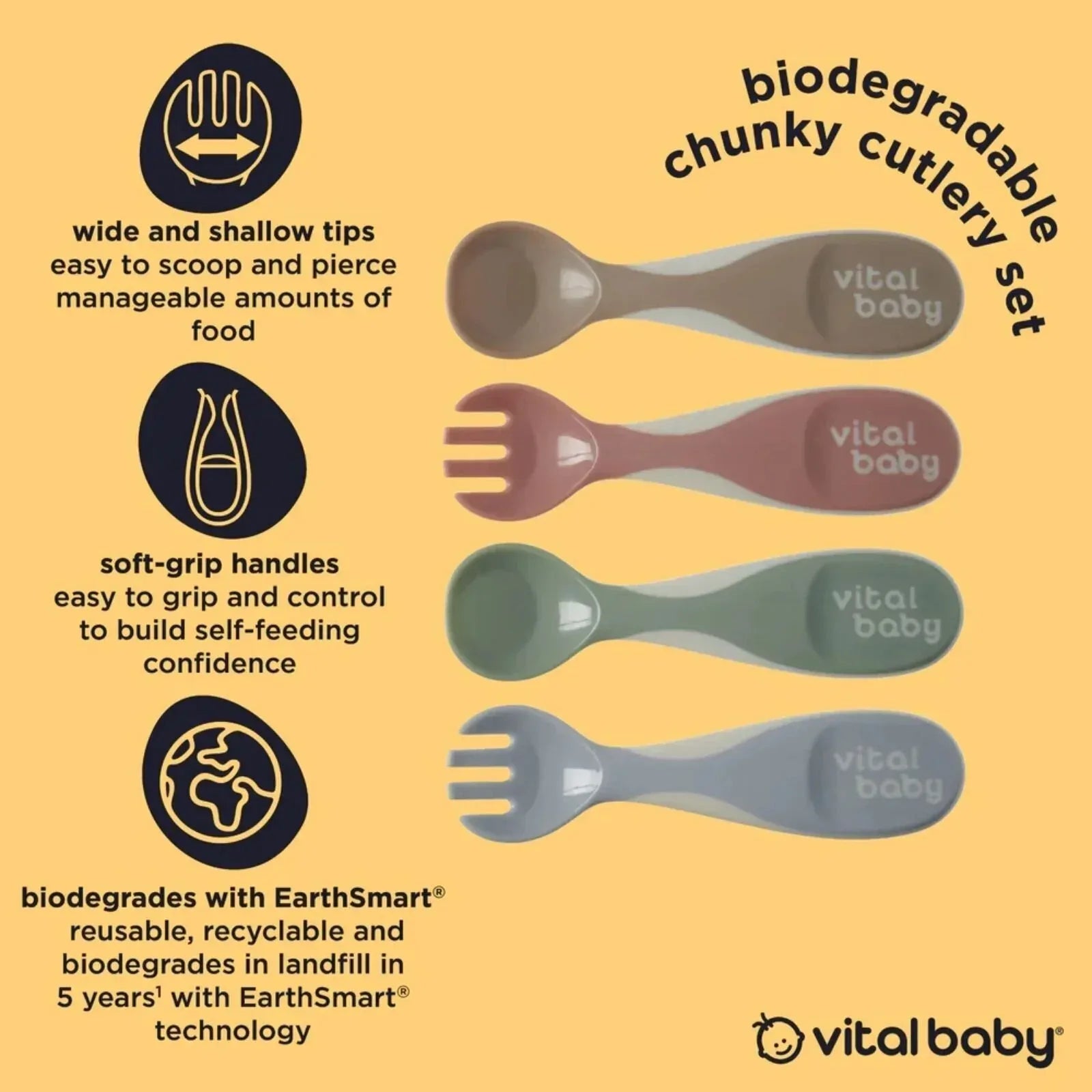 Vital Baby Nourish Chunky Cutlery Natural Pack of 4 - Bobobiy