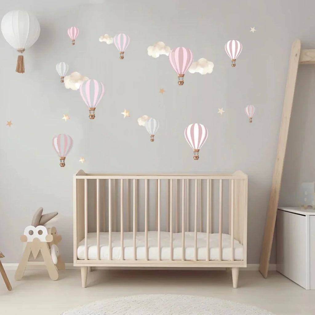 Live Vida Hot Air Balloons Wall Stickers A4 - Pink & Grey