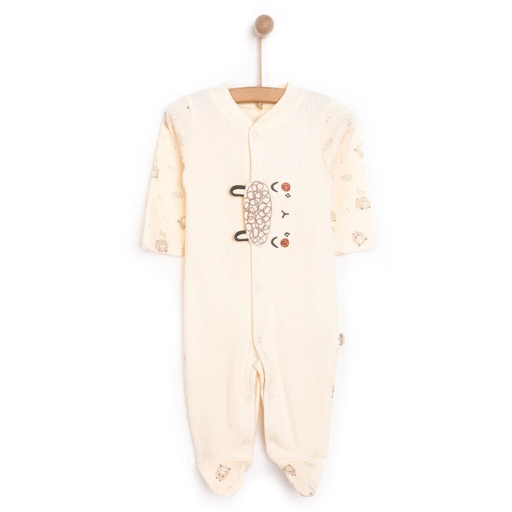 Bebetto Newborn Organic Little Lamp Footed Jumpsuit - Ecru