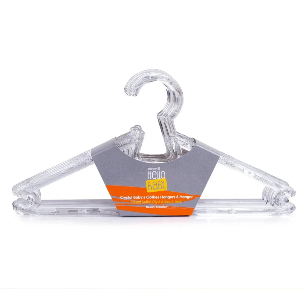 Crystal clear baby clothes hanger set with curved top hook, one size