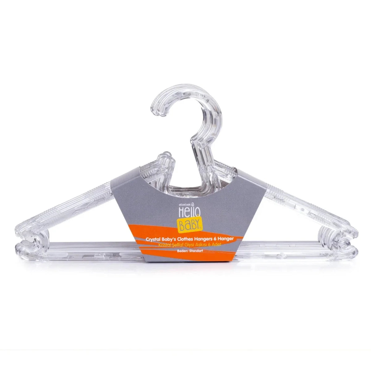 Crystal clear baby clothes hanger set with curved top hook, one size