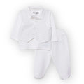 White newborn baby collared ceremony outfit set with dotted bib vest and pants