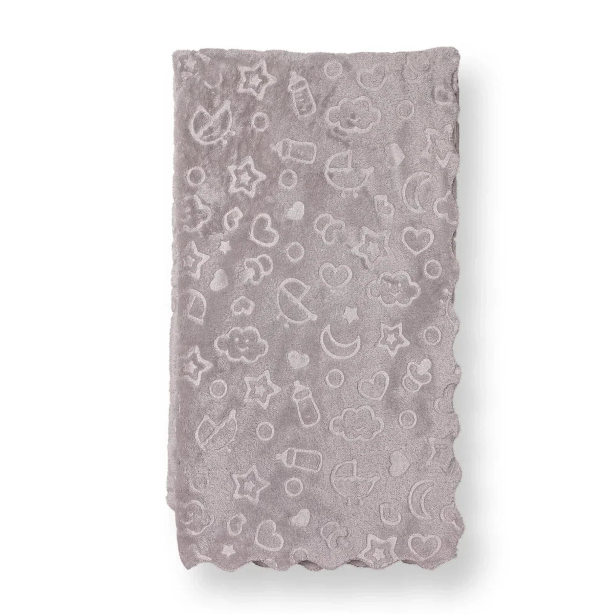 Grey baby blanket with sky-themed icons print, 90 x 110 cm soft fleece
