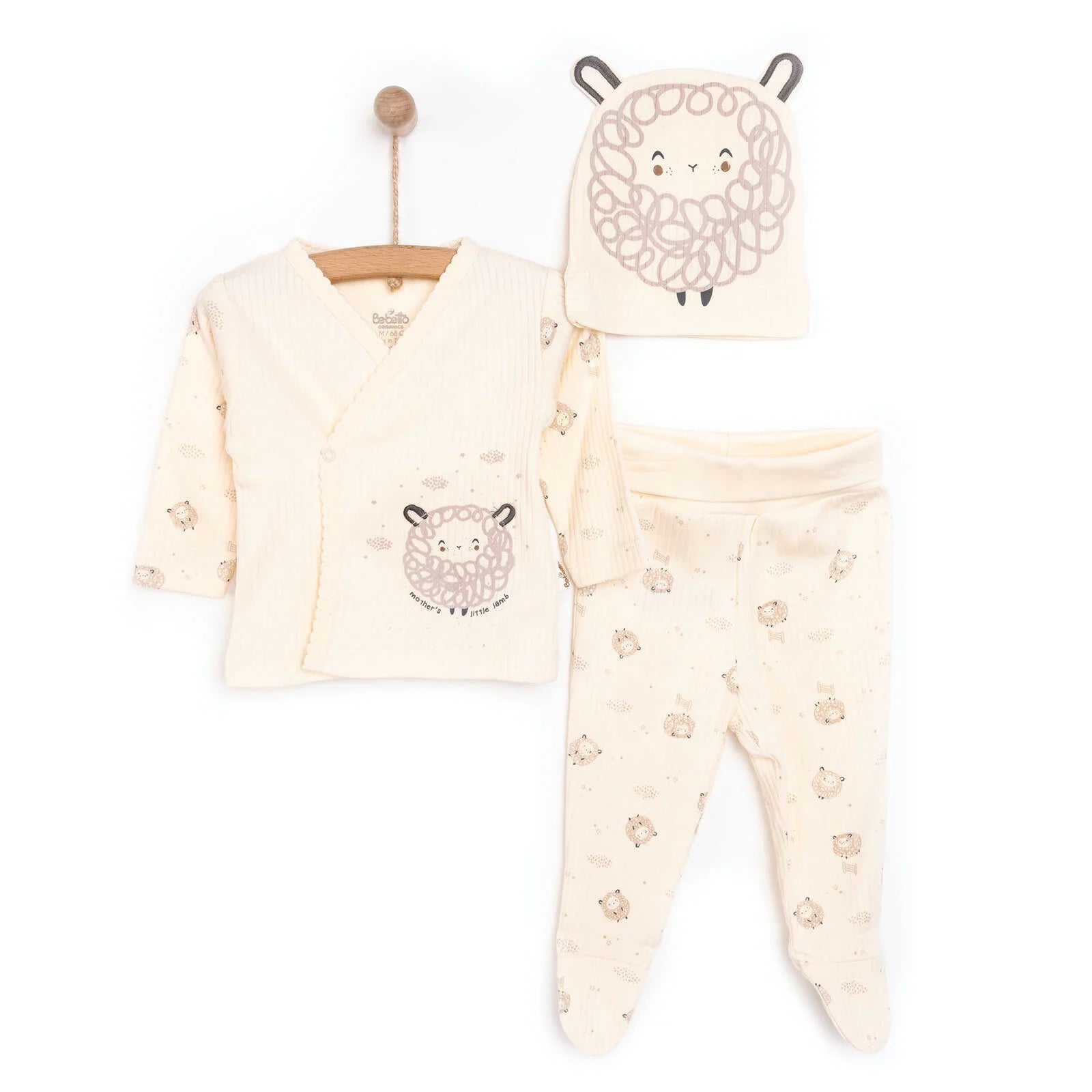 Bebetto Newborn Baby Girl Top-Footed Jumpsuit- Hat - Ecru