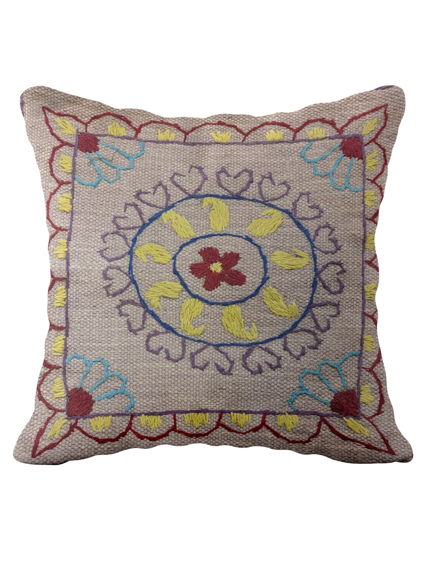 Suzani Hand Embroidered Cushion Cover - 45 x 45 cm - Handmade