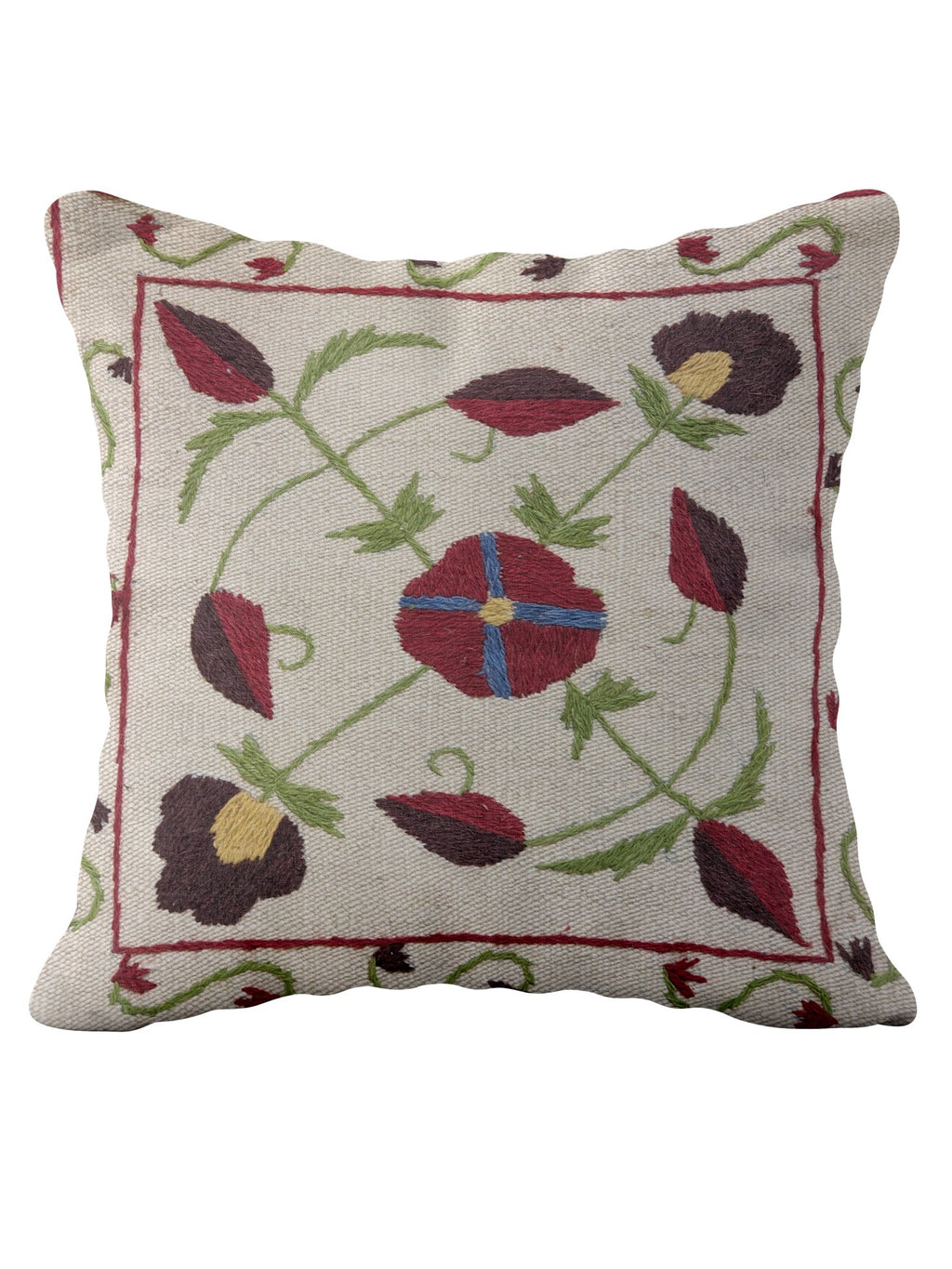Suzani Hand Embroidered Cushion Cover - 45 x 45 cm - Handmade