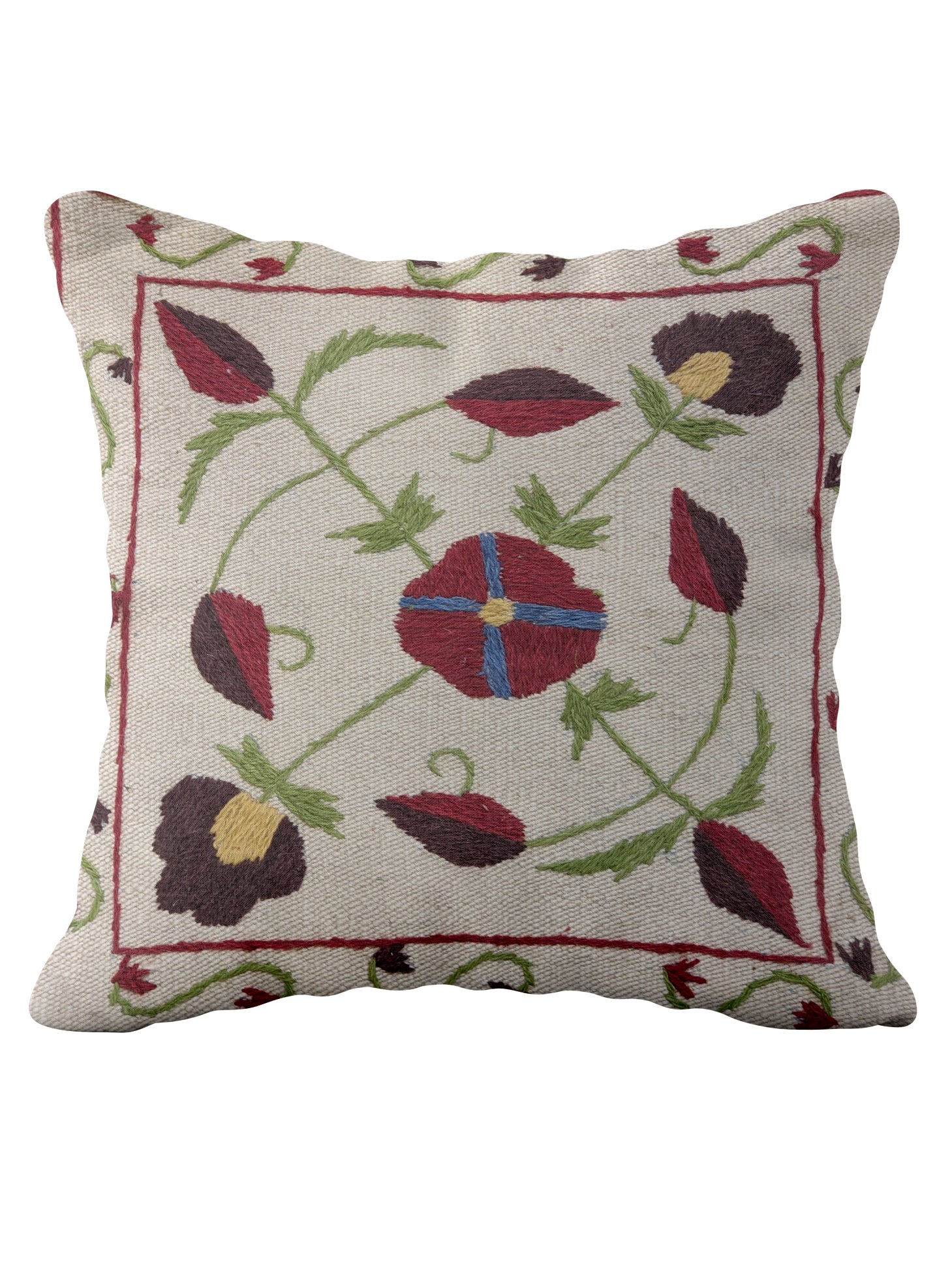 Suzani Hand Embroidered Cushion Cover - 45 x 45 cm - Handmade