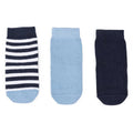 Boys non-slip socks, pack of 3: navy-and-white striped, light blue solid, dark navy solid