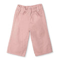 Pink baby trousers with elastic waist and straight legs, stitched seam detailing