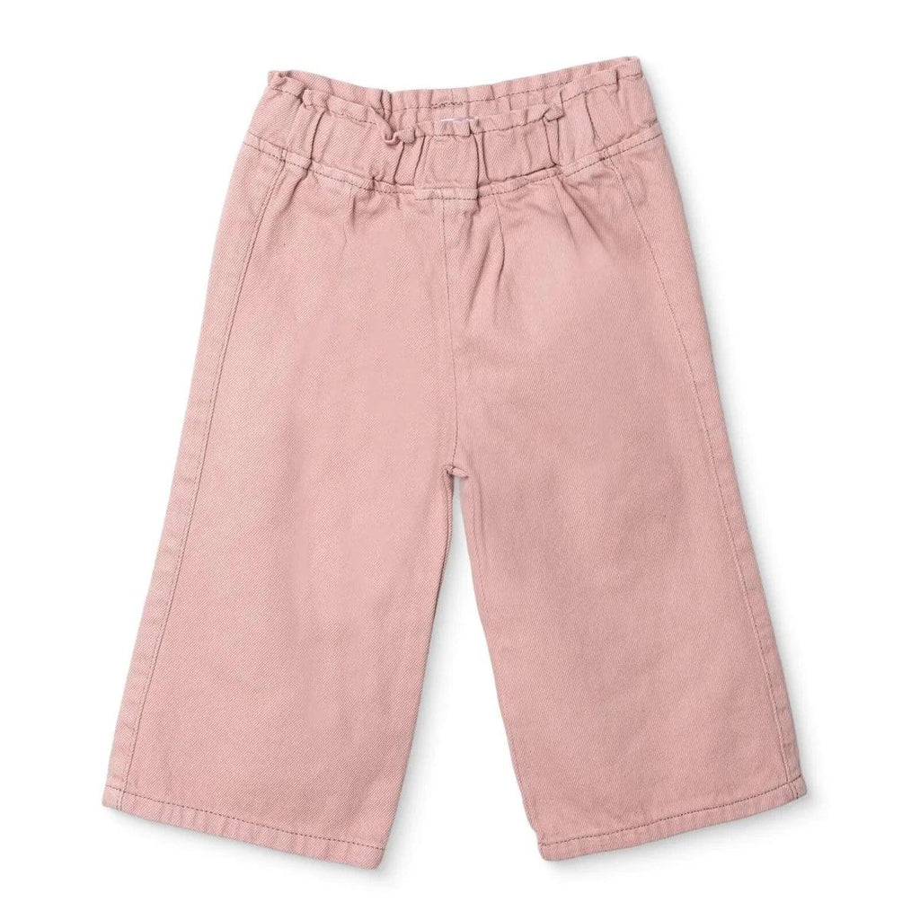 Pink baby trousers full view with elastic waist and straight leg openings