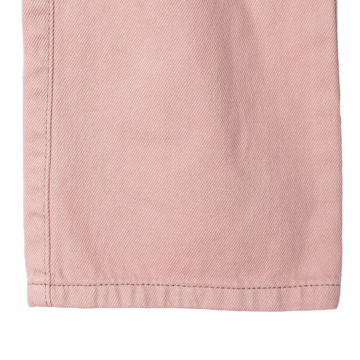 Pink gabardine baby trousers hem with double-stitched edge
