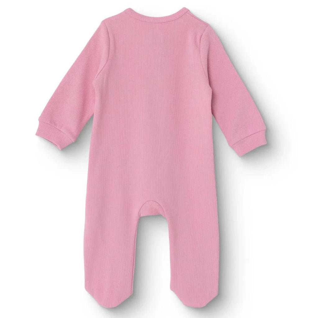 Pink long-sleeve ribbed footed baby sleepsuit with open feet