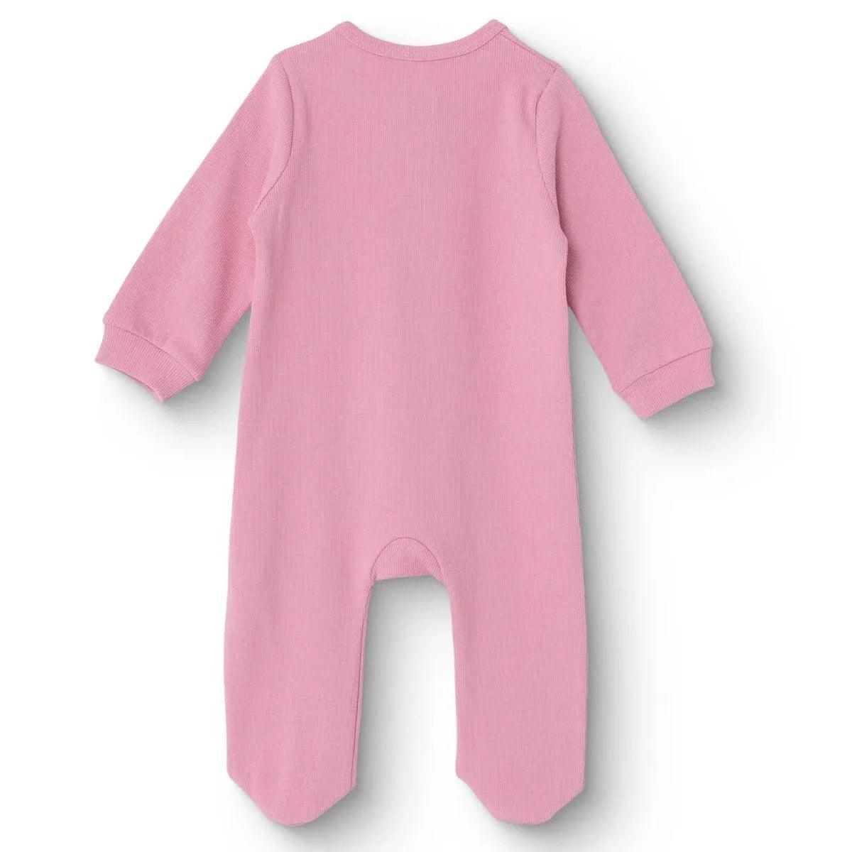 Pink long-sleeve ribbed footed baby sleepsuit with open feet