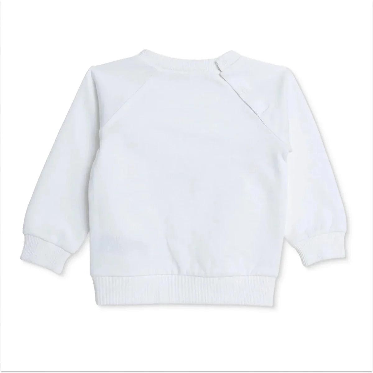 Ecru baby sweatshirt, plain back with ribbed cuffs and neckline