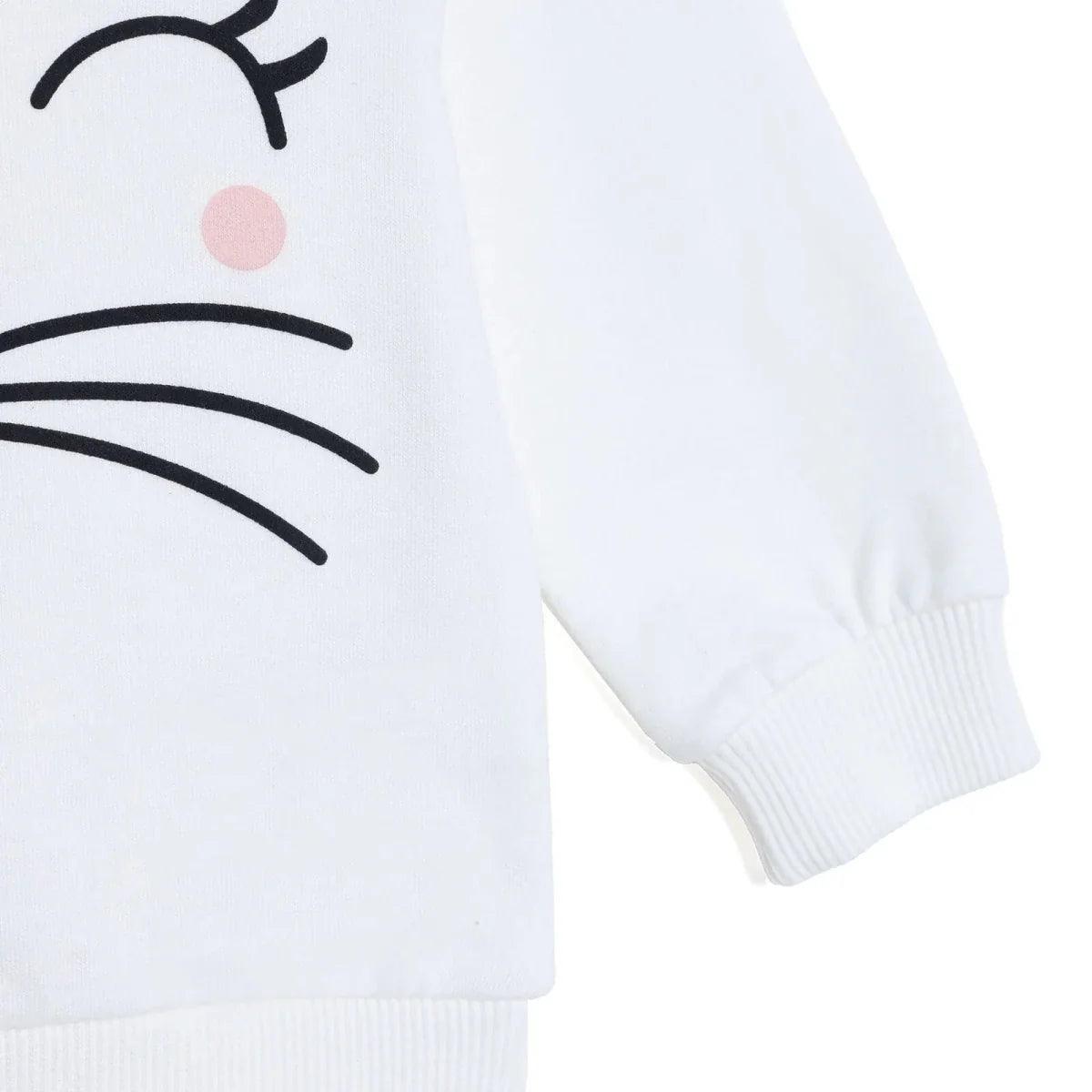 Ecru baby sweatshirt close-up of sleeve cuff with cat whisker print