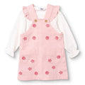 Pink baby dungarees set with long-sleeve white T-shirt, tulip and flower appliques