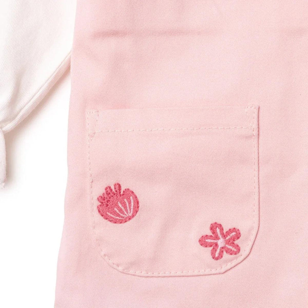 Pink dungarees front pocket with pink tulip applique