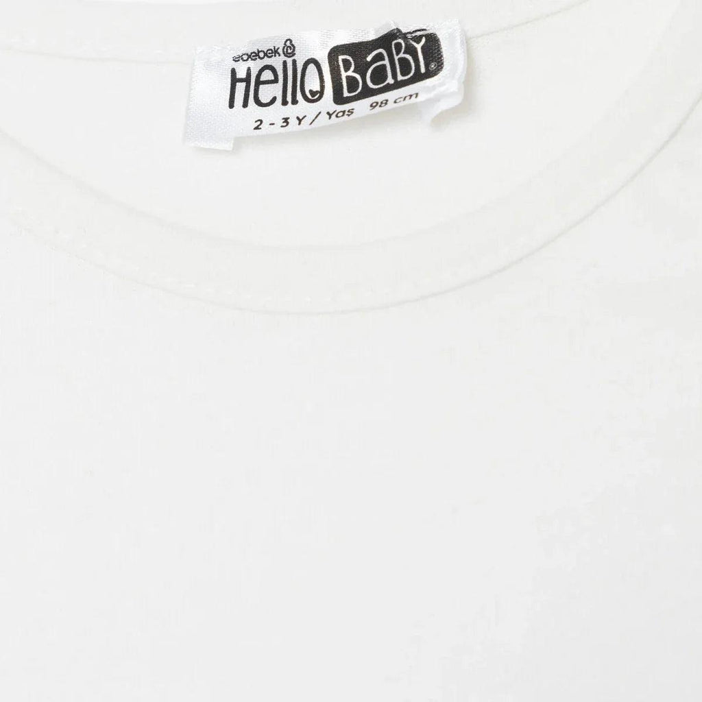 HelloBaby size label on ecru baby top neckline