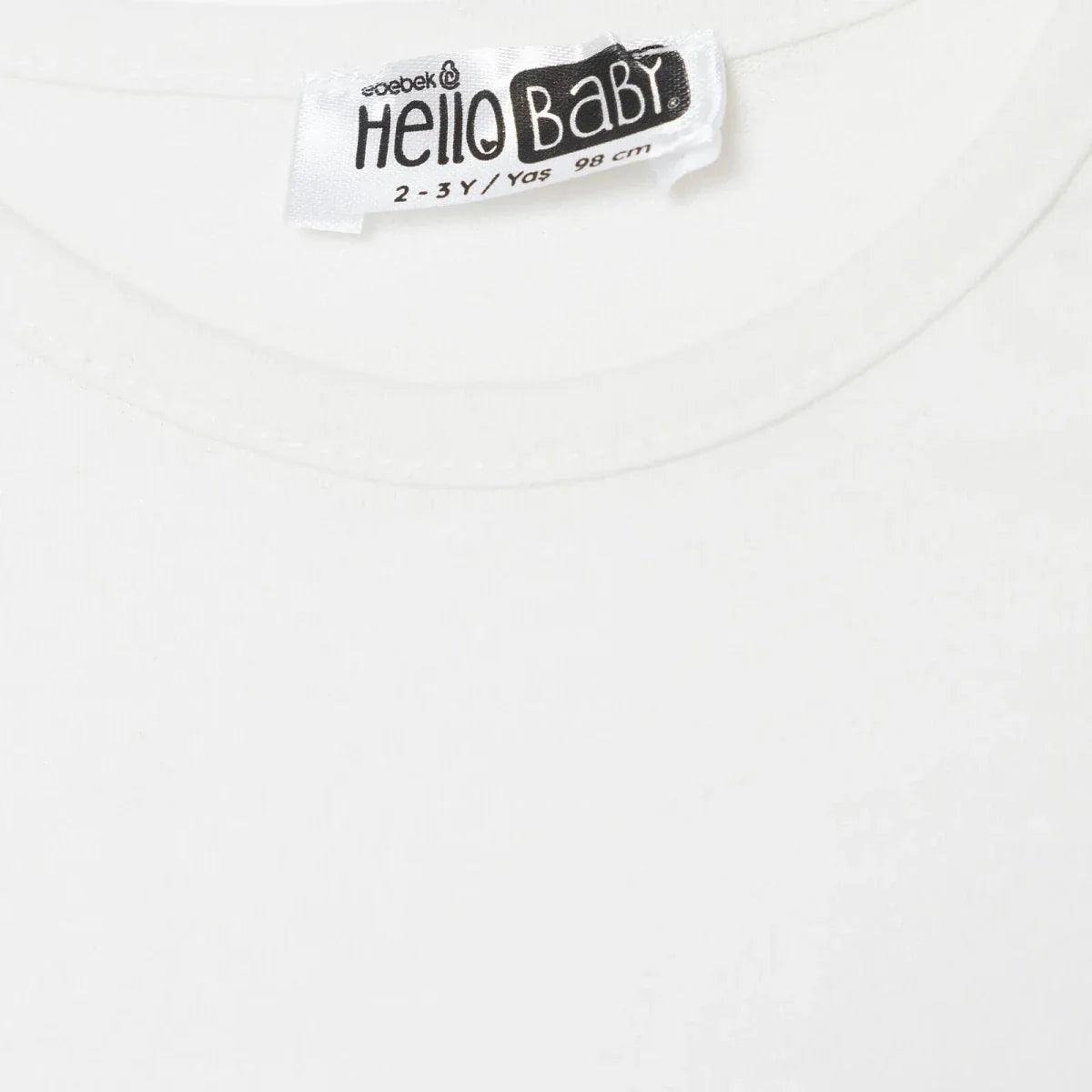 HelloBaby size label on ecru baby top neckline