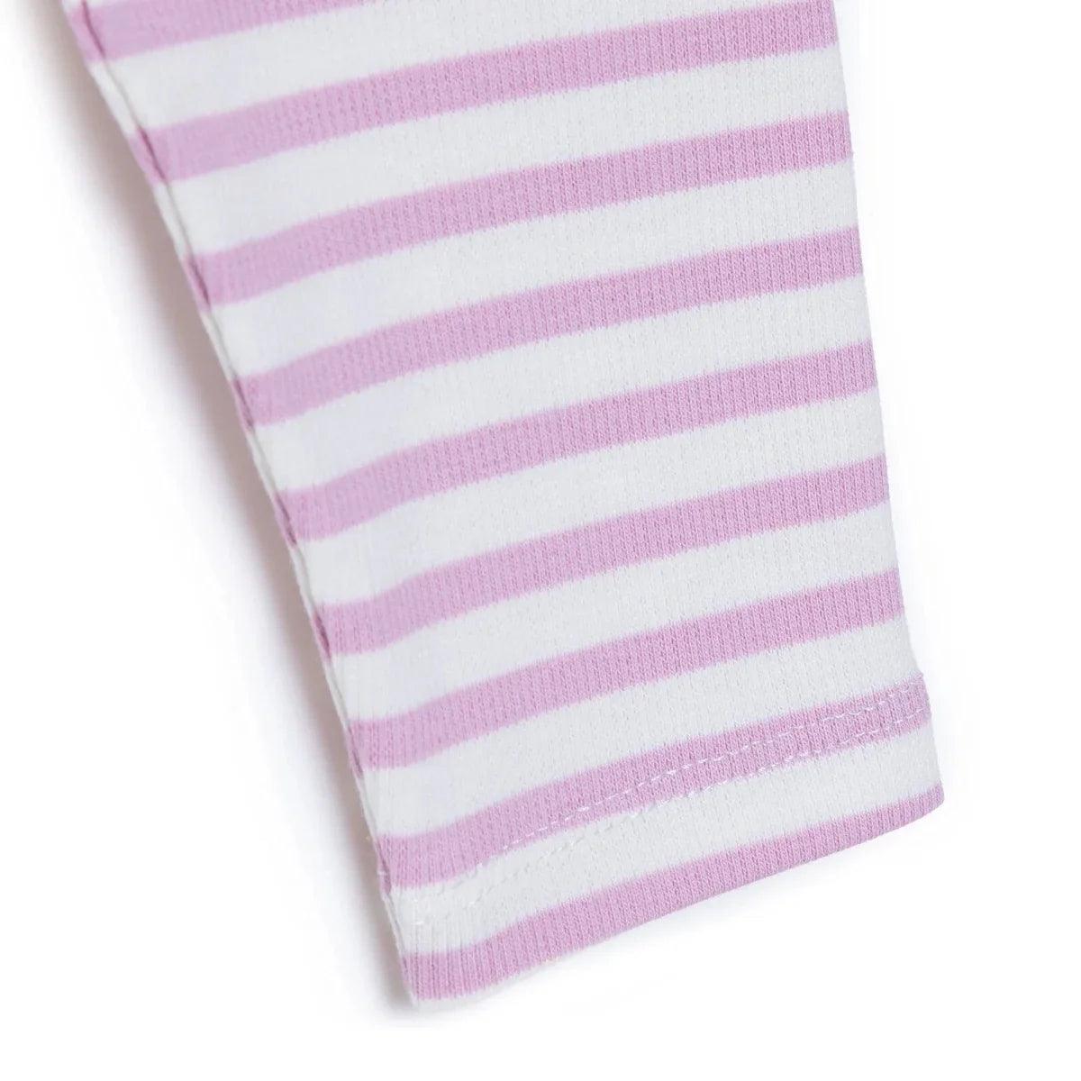 Pink and white striped baby leggings with ribbed hem