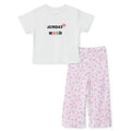 Children's short-sleeve t-shirt and floral trousers set, cream with Sunday Mood print