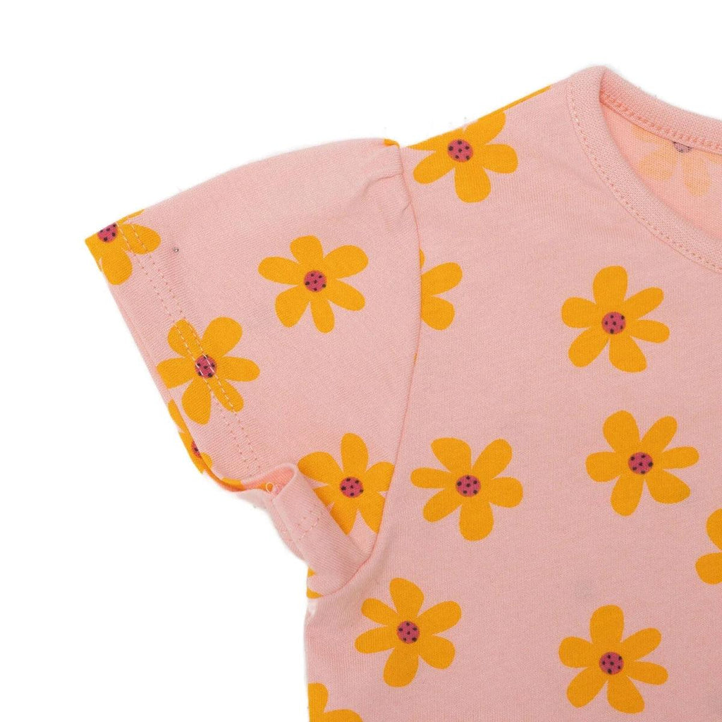 HelloBaby short-sleeve jersey baby T-shirt side view in salmon with flower print