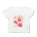 Ecru baby jersey T-shirt with strawberry-and-flower front graphic, short sleeves