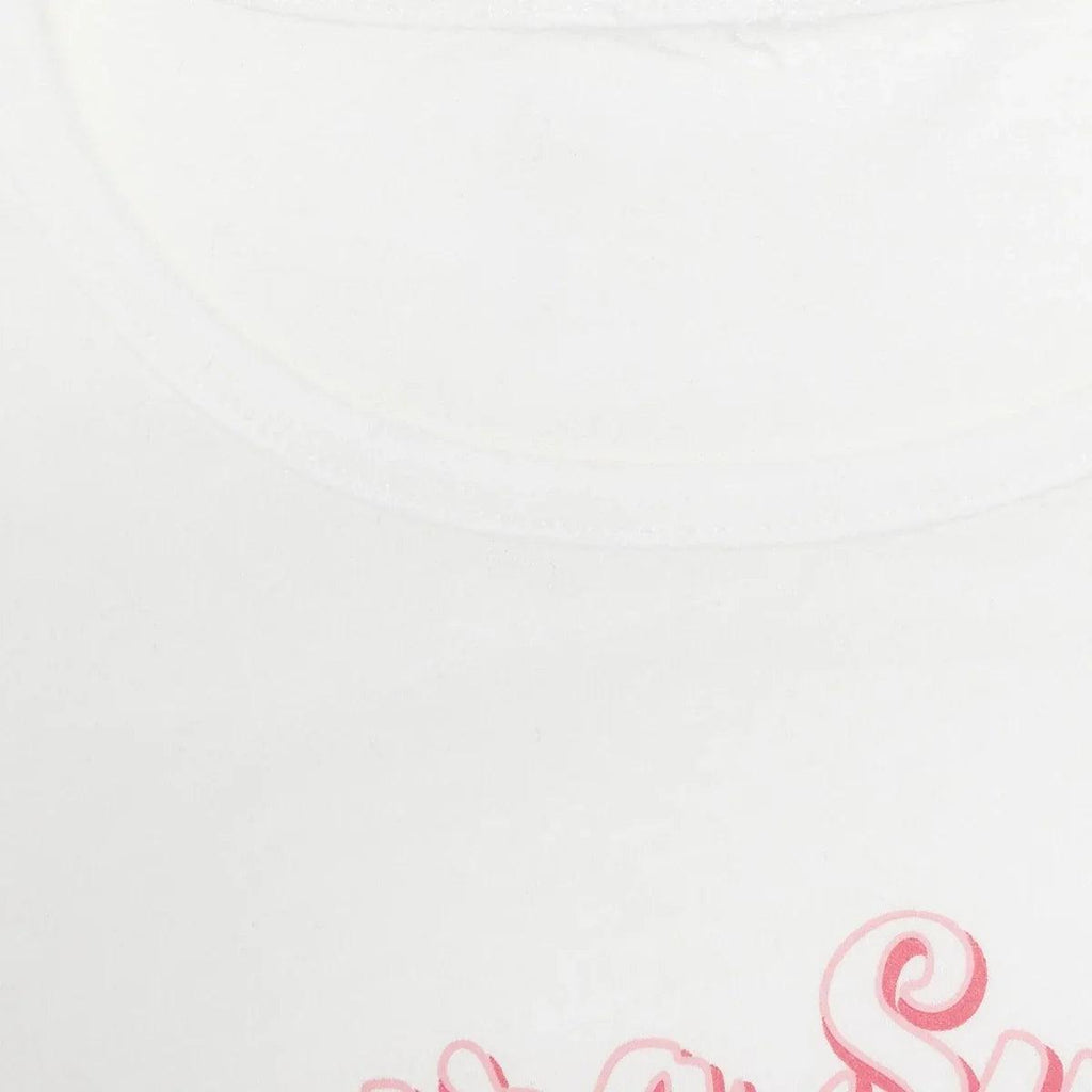 Ecru baby jersey T-shirt crew neck with partial pink graphic near hem