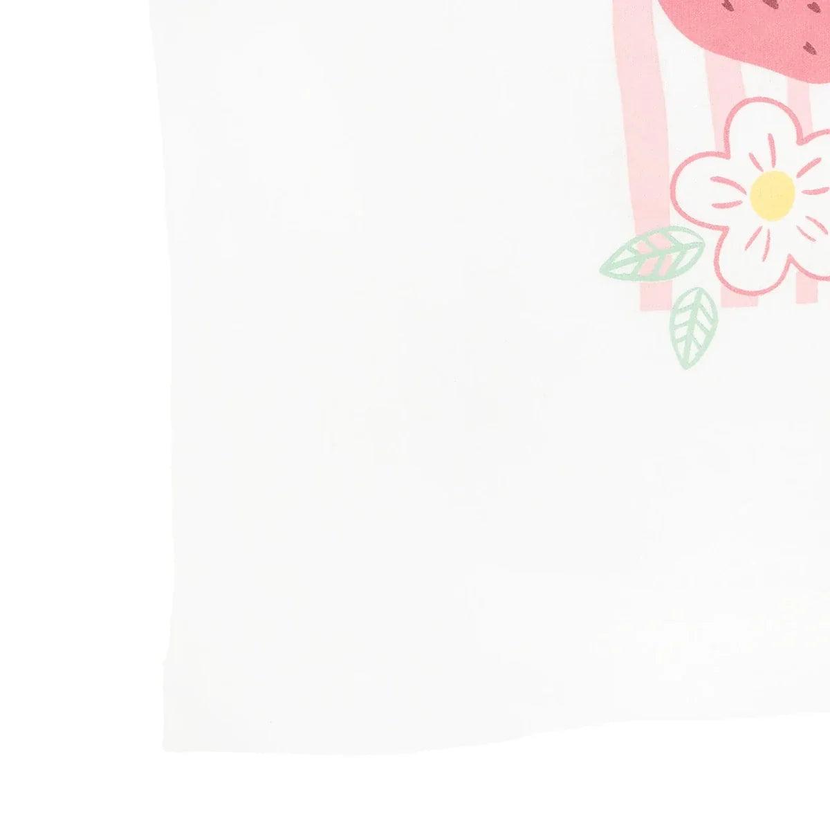 Ecru baby jersey T-shirt with blank body and partial flower graphic at side