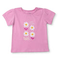 Lilac short-sleeve baby T-shirt with "Happy Flowers" daisy graphic