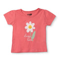 Coral baby short-sleeve jersey T-shirt with daisy graphic and smiley flower print