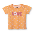 Salmon orange baby jersey T-shirt with crew neck, short sleeves, LOVE heart graphic