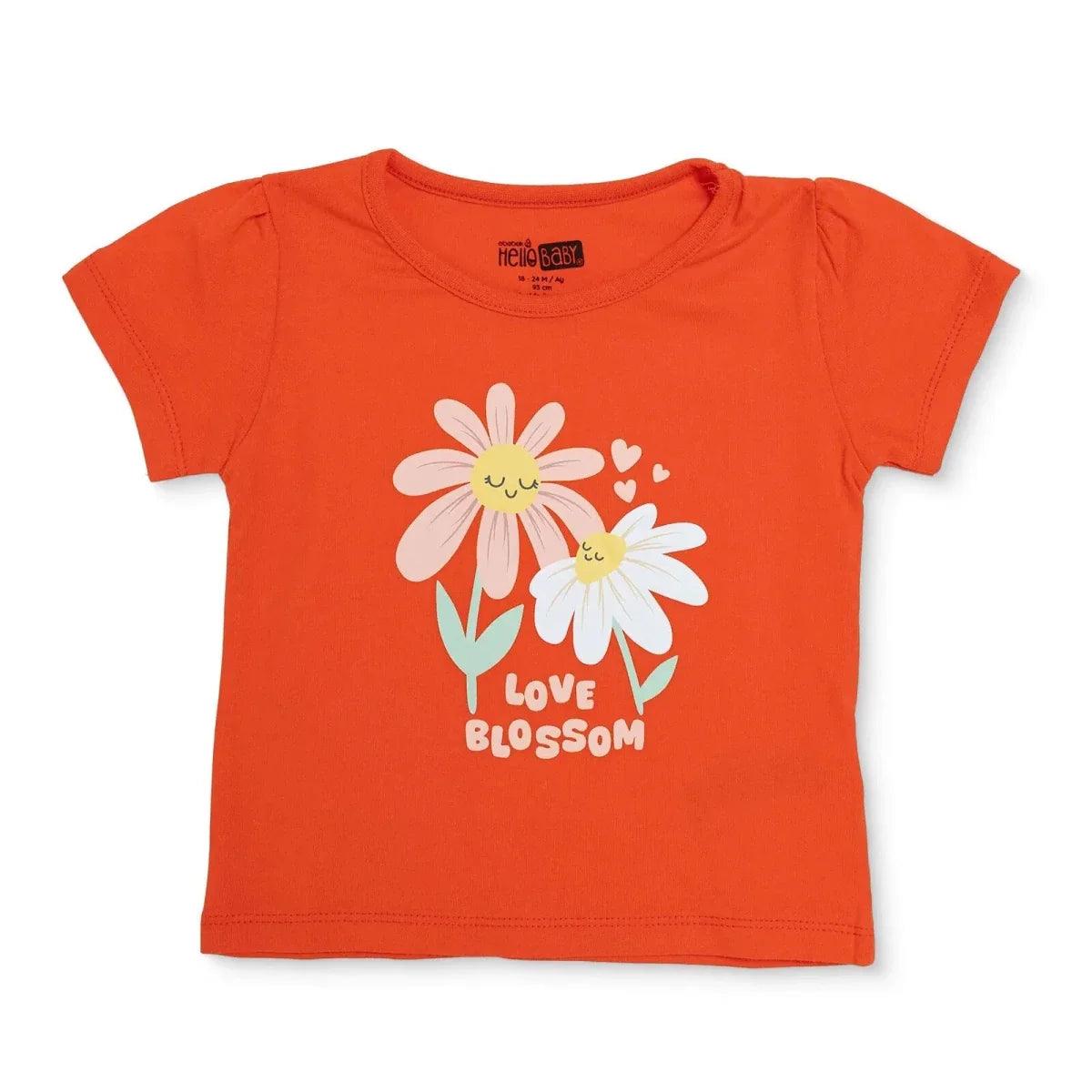 HelloBaby coral baby jersey T-shirt with daisy "Love Blossom" print