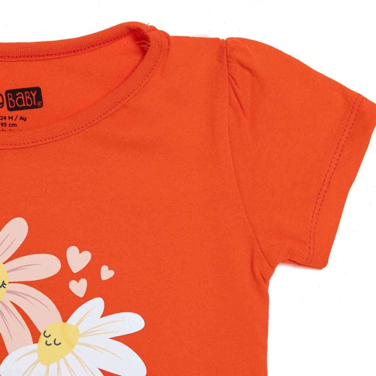 Coral baby jersey T-shirt neckline with small HelloBaby label