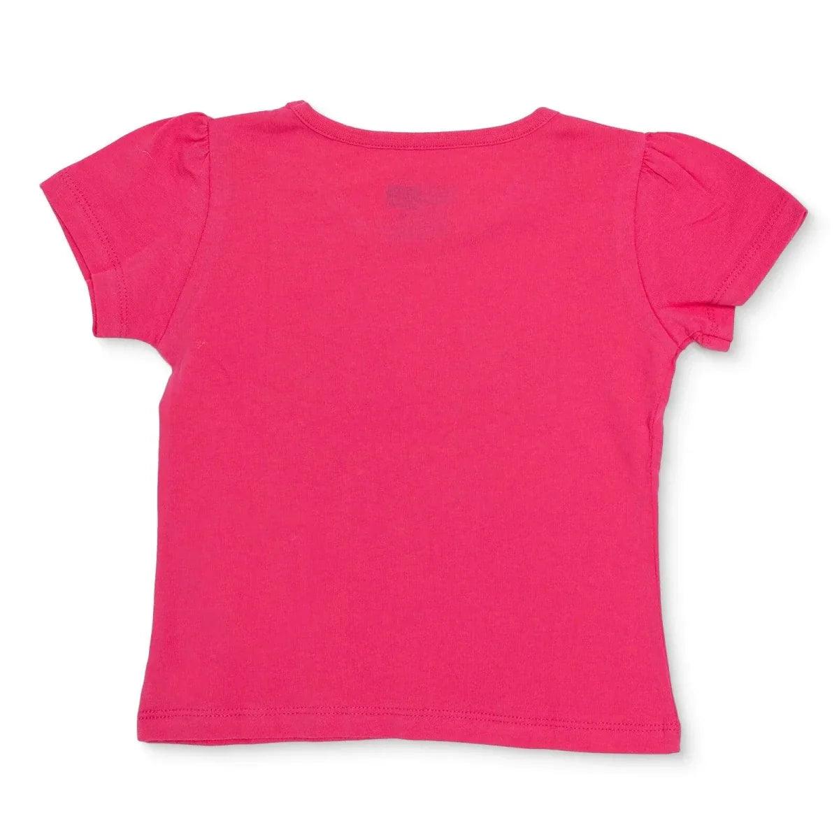 Pink short-sleeve baby T-shirt, plain back with crew neckline