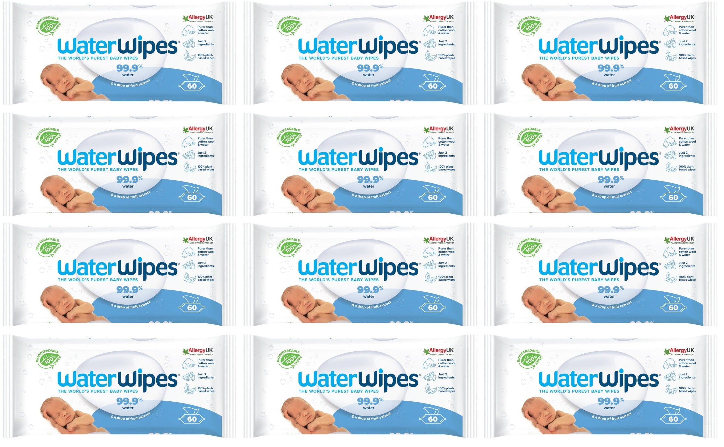 12 x Waterwipes 60 Baby Wipes