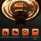 Halogen patio heater glowing metal mesh protective grille