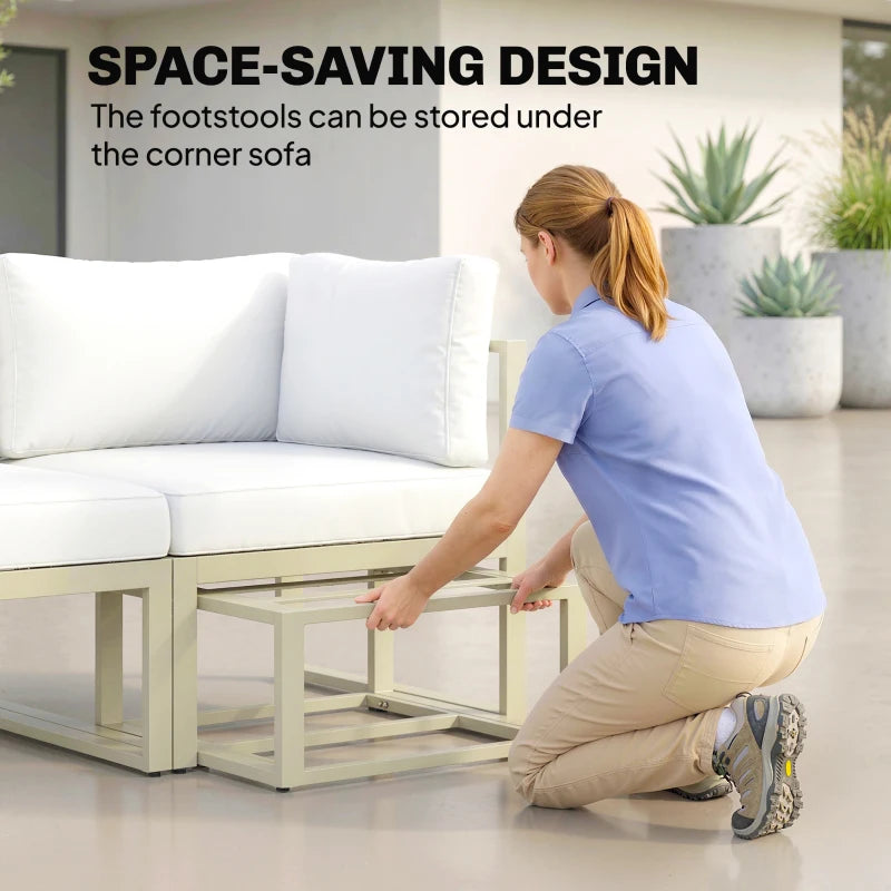 Cream outdoor sectional daybed sofa set with corner unit and open under-seat storage
